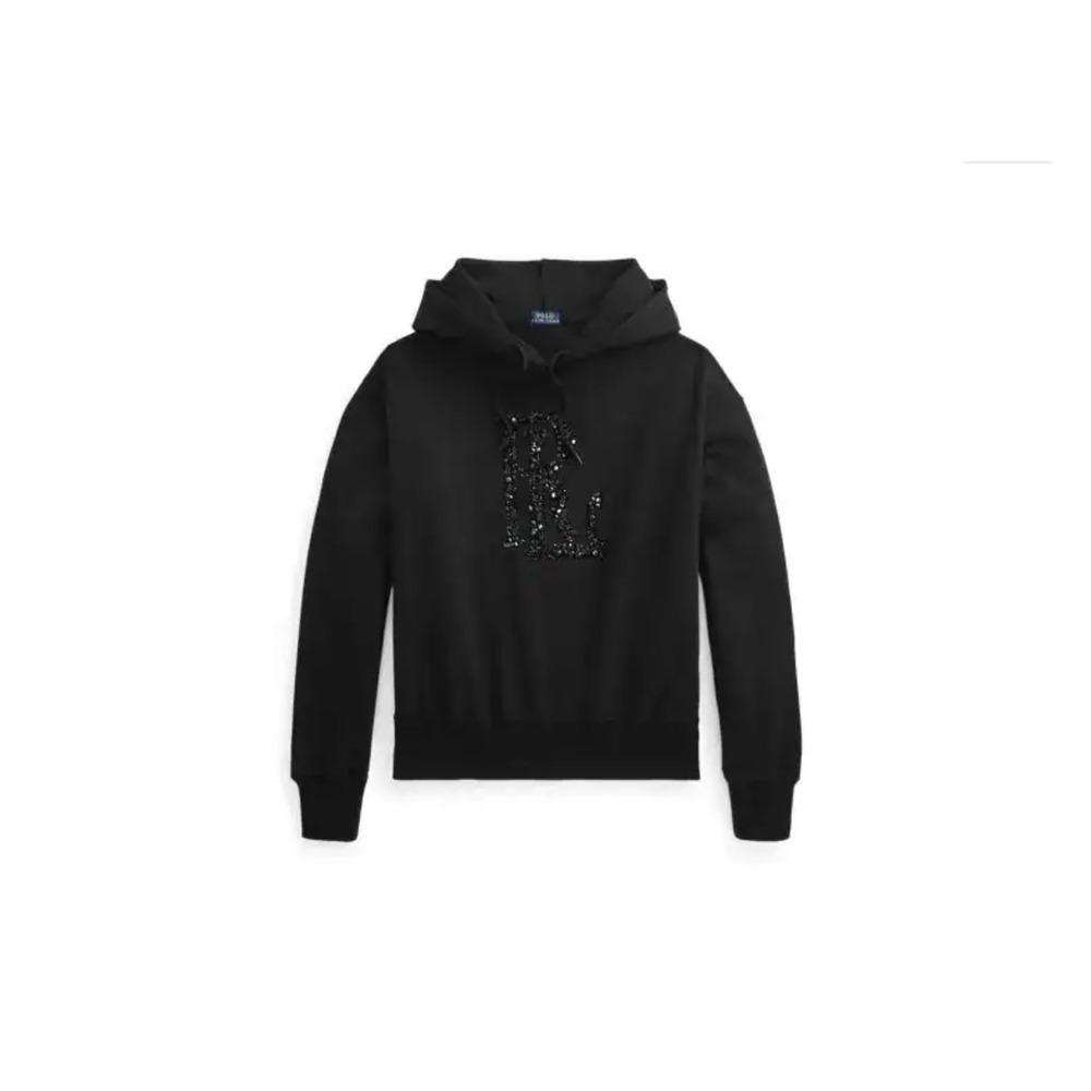 Polo Ralph Lauren Embellished Logo French Terry Hoodie Black Size L Sequins